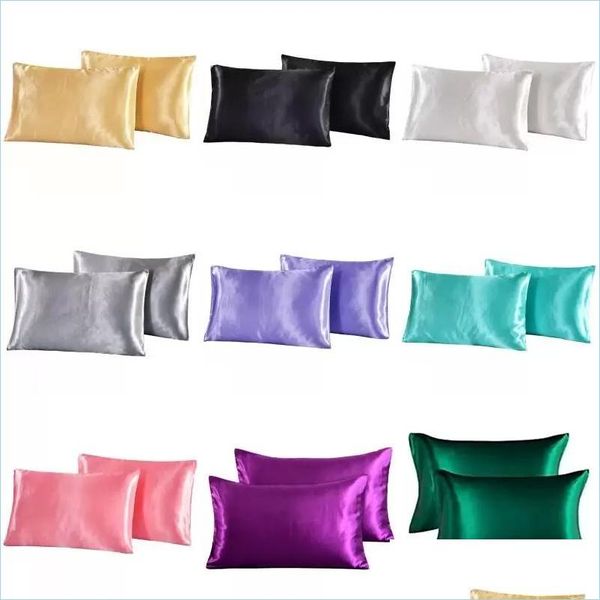 Funda de almohada Funda de almohada de seda Emation Satin 20X26 20X30 20X36 Pulgadas Color sólido Er Summer Ice Ropa de cama Proveedor Drop Delivery Home Garde Dh2Jn