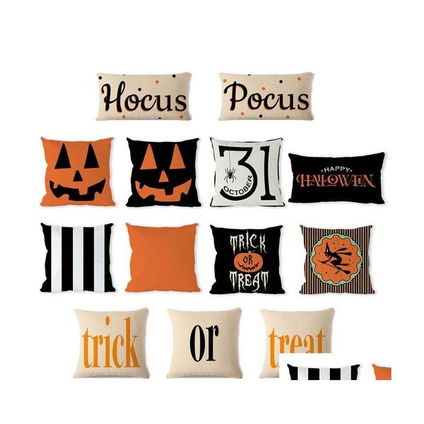 Funda de almohada Sofá Cojín Er Halloween Tratar o truco Funda de almohada Estilo europeo Calabaza Letra inglesa Funda de almohada Venta 5 5Ls L1 D Dhqa7