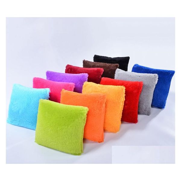 Taie d'oreiller douce couleur bonbon en peluche jeter ER taies d'oreiller en fausse fourrure pour voiture canapé coussin chambre salon 15 couleurs livraison directe maison Dhzqe