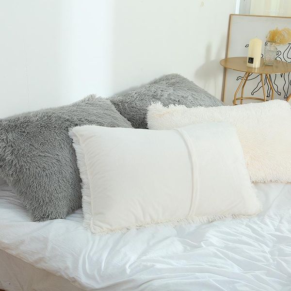 Funda de almohada de felpa suave para cama, funda de almohada de pelo largo con cremallera, cojín cálido para dormir, suministros para el hogar