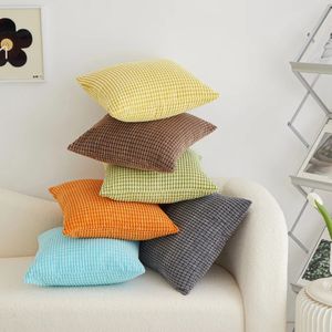 Taie d'oreiller Couleur unie Maïs Niblet Motif Housse de coussin Nordique Corduroy Taie d'oreiller décorative Jet doux pour canapé-lit 231211