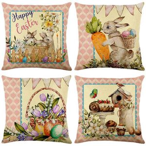 Taie d'oreiller printemps pâques taie d'oreiller Ester carotte housse de coussin oeufs colorés joyeux jour décor pour la maison 2023 cadeaux faveur