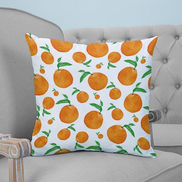 Funda de almohada Primavera Naranja Naranjas Hojas verdes Impreso Tiro Tela de felpa Funda de almohada Decorativa para el hogar