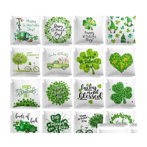 Taie d'oreiller St. Patricks Day 45x45 cm coton polyester chanceux trèfle trèfle taie d'oreiller festival irlandais décor à la maison livraison directe Dhgxx