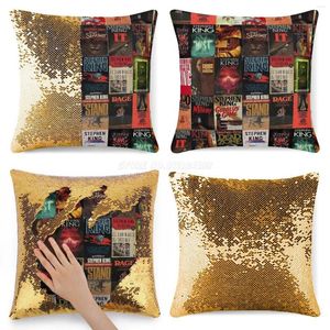 Caja de almohada Stephen King Book Collage Sequin Pillow Fase Throw 40cmx40cm Covers Books Horro