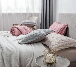Couche d'oreiller Stripe Tripe Lumbar Pilow Cover Super Doux Lit Decorative Pink Beige Grey Cushion 48X74CM3335077