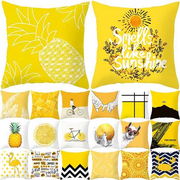 Taie d'oreiller été feuille d'ananas jaune imprimé taie d'oreiller décor à la maison étui printemps Polyester coussin Funda Cojin 220623