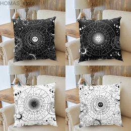 Caisse d'oreiller Carte de tarot Sun Moon Star Black and White Case mystérieuse Divination Décoration Sofa Chaise Home Cushion Cover Y240407