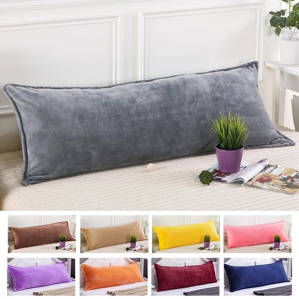 Taie d'oreiller Épaissi Flanelle Longue Taie D'oreiller Décorative Pour La Maison Lit Corail Velours Double Amant Dormir Taie D'oreiller Hiver Couleur Unie 231205