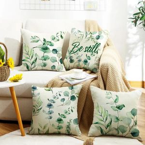 Cojines – taie d'oreiller à motif de plantes tropicales, 45x45, feuille d'eucalyptus, imprimé esthétique, couverture arrière de canapé et de lit