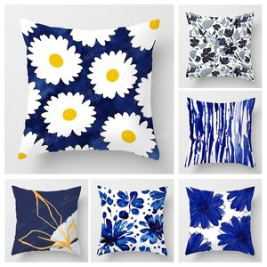 Taie d'oreiller Améliorez la décoration de votre salon avec une élégante housse de coussin géométrique à motif floral bleu et blanc Home Decor 45x45 40x40 230921