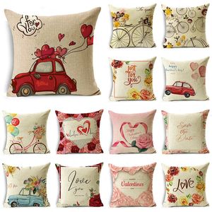 Taie d'oreiller Housse de coussin décorative pour la Saint-Valentin Rouge Love Truck Rose Esthétique Romantique Taie d'oreiller Bureau à domicile MultiSize 231207