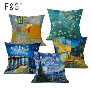 Funda de almohada Van Gogh pintura al óleo arte funda de cojín decorativa funda de almohada de lino para sofá silla de coche decoración cuadrada 45x45CM 230808