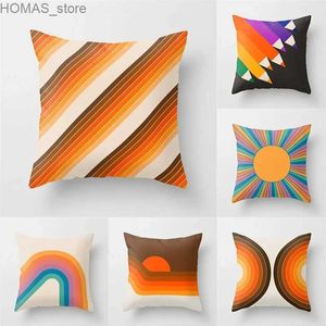 Tai-oreiller vibrant Orange Rainbow Sunset Print Cover Résumé Lignes géométriques Sofa Bureau Cushion Home Decor Y240407