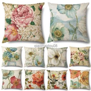 Étui à oreiller Vintage Cotton Linen Rose Fleurs SOFA COVER DÉCORATIVE COPER COVERS 45 * 45 Jet Home Decor Cover HKD230817