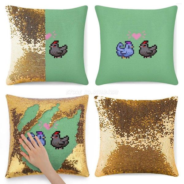 Funda de almohada Void Of Blue Love Lentejuelas Funda de almohada Regalo de moda para ella He Stardew Valley Chickens Fanart Pixel Art Vec