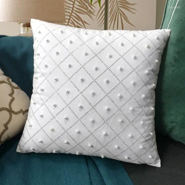 Funda de almohada con perforación de perlas blancas, decoración de habitación con luz postmoderna europea, funda de cojín para sofá, cama, silla, fundas de almohada