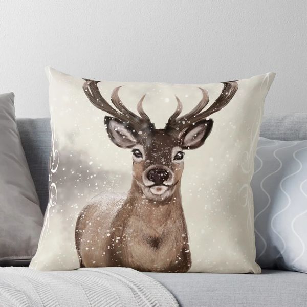 Funda de almohada Winter Deer Throw Pillow Funda de almohada Fundas de cojín de lujo para sala de estar Funda de sofá Fundas de almohada de Navidad 231205