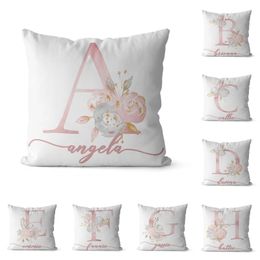 Taie d'oreiller WUZIDREAM personnalisé rose Floral impression initiale coussin filles chambre taie d'oreiller canapé salon maison cadeau de mariage 231031