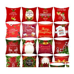 Taie d'oreiller Xmas Peach Skin Red Christmas Santa Claus Doux Canapé Coussin Er Merry Square Drop Delivery Home Garden Textiles Bed Dhjr5