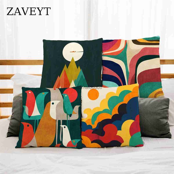 Caisse d'oreiller zaveyt Nouveau dessin animé à la tendance Sunrise Mountain Peak Cover pour canapé Home Throw Cushion Coussin Decorative Polyester Print 45x45 HKD230817