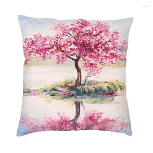 Housse de canapé en Polyester, taie d'oreiller, paysage Oriental de cerise, peinture à l'huile, fleur, taie d'oreiller, décoration de maison