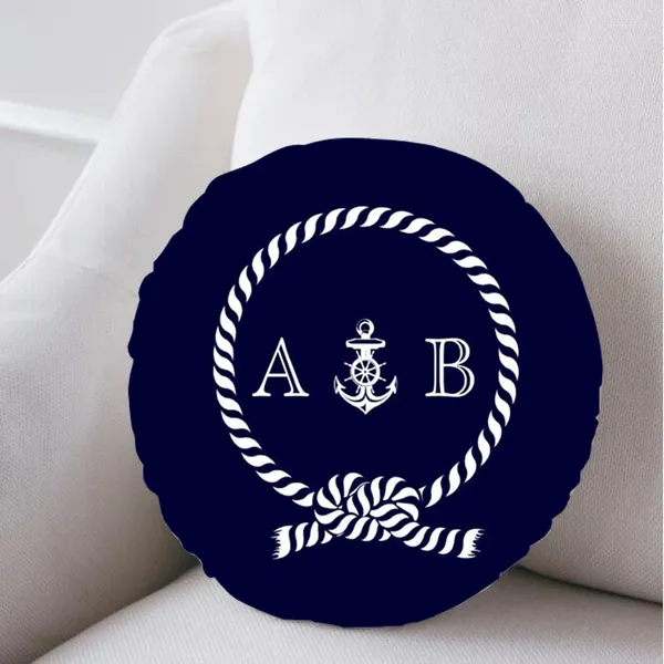 Pillow Chic Nautical Anchor Navy Blue Stripes Couvoirs d'étui ronds personnalisés pour le canapé de voiture chaise en velours