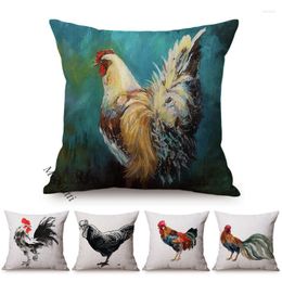 Funda de almohada estilo pollo, pintura de tinta china, arte, decoración del hogar, cubierta cuadrada, sofá de lino de gallina y gallo S