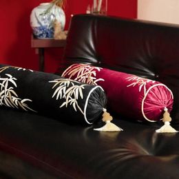 Almohada columna de bordado bambú chino columna redonda de cama redonda elegante columna decorativa lumbar lumbar silla de sofá decro decro
