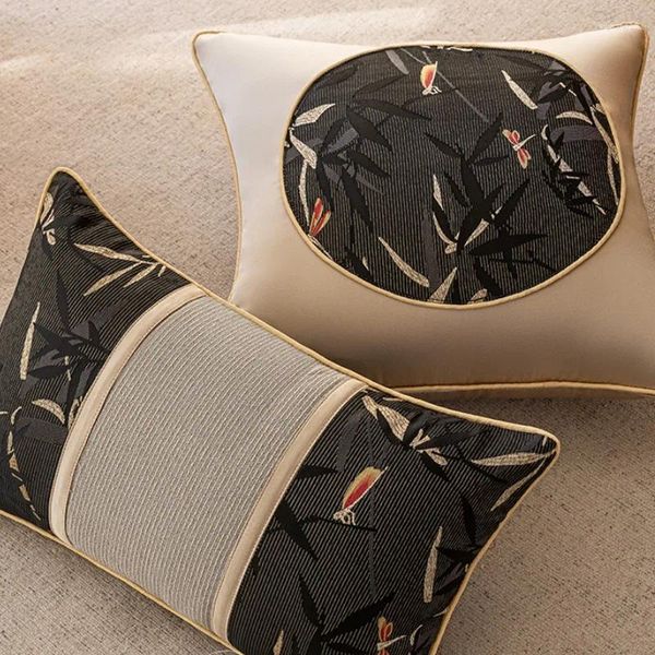 Almohada almohadas de libélulas chinas estuche negro jacquard cubierta decorativa de bambú de lujo para el sofá 45x45 30x50 Decoración del hogar