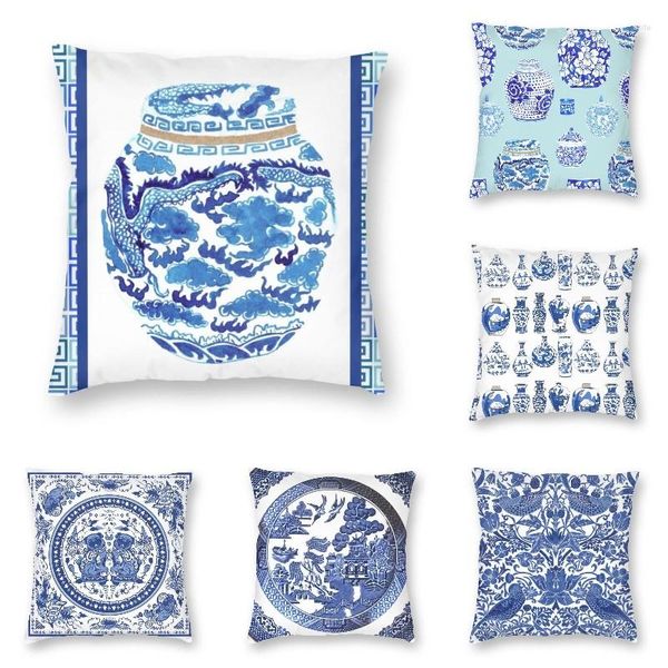 Funda nórdica con diseño Floral de tarro de jengibre chino para sofá, decoración del hogar, fundas azules Vintage Chinoiserie Delft