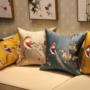 Kussen Chinese stijl vogels bloemen geborduurde covers ekstuur Lark Classical Luxury Decoratieve koffers Blue Cover