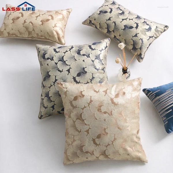 Almohada Estilo chino Funda de tiro decorativa Jacquard Ginkgo Hoja Cubierta Sofá Decoración para el hogar Lumbar 45x45 30x50cm