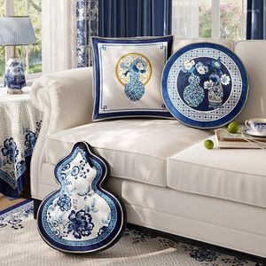 Kussen Chinese stijl Home Decoratie Licht Luxe fluweel omslagdeksel Blue Wit Porselein Pillowcase Shell voor bank slaapkamer