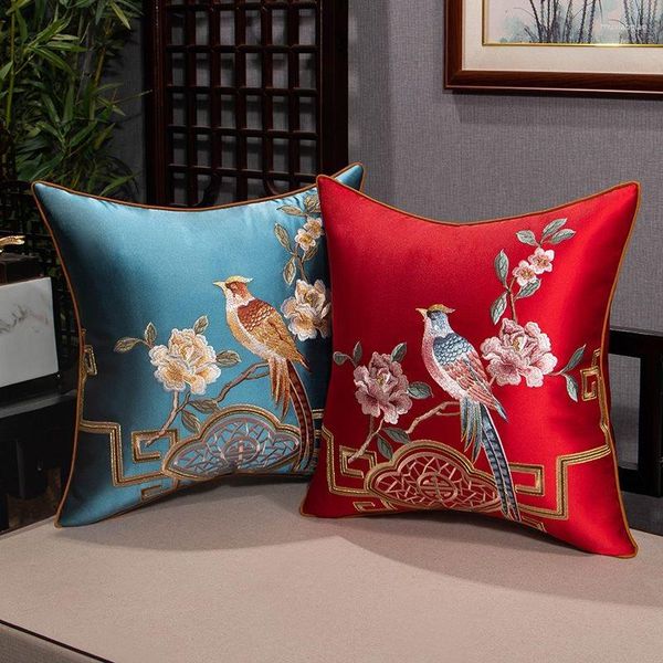 Oreiller Style chinois Jacquard couverture classique broderie fleur et oiseau oreillers décoratifs chambre chaise canapé taie d'oreiller