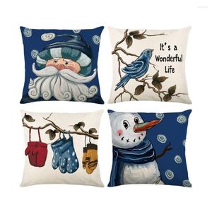 Oreiller Noël 45x45cm de lin de lin de lin snowman couverture d'oiseau décor ornement cadeau cadeau décoration