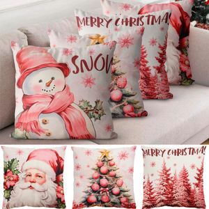 Kussen kerstkas tekenfilms linnen bedrukte omslag Santa Claus Sneeuwman Roze themakussenslip kamer Home Decor Pillowcase