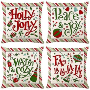 Pillow Christmas Decorative Case 18x18 pouces Throws thewscase Cartoon Candy Stripe Lettre de lettre de Noël décor