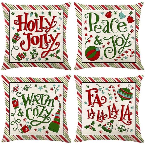 Pillow Christmas Decorative Case 18x18 pouces Throws thewscase Cartoon Candy Stripe Lettre de lettre de Noël décor