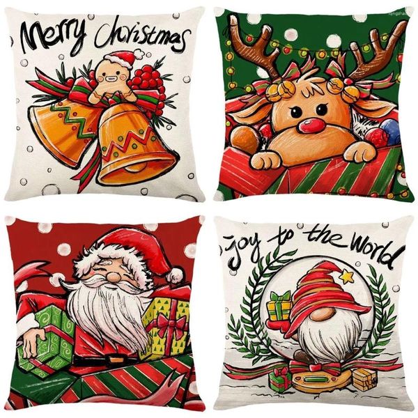 Regalos de navidad de almohada cubierta de lino 45x45 cm Decoraciones de Navidad Robin Reindeer Santa Claus Pine impreso