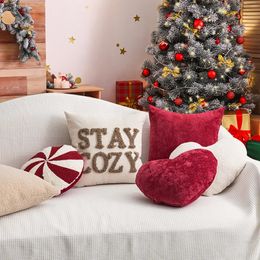 Oreiller série de noël bonbons rouges, année vacances, décoration de salon, coussin de chambre à coucher, taie d'oreiller en peluche, fournitures d'hiver 231214