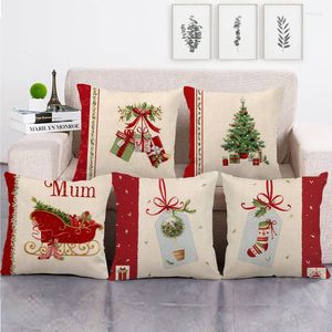 Kussen Kerstmis Simple Gift Linnen Waterdichte Sofa Cover Case Pillowcase Funda Cojines 45x45 Houses de Coussin