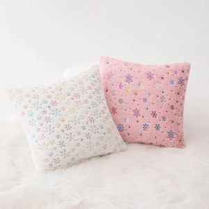 Kussen Kerstmis Snowflake Gold Stamping Cover Pink White Plush Covers Decoratief Home Decor Cute Throw