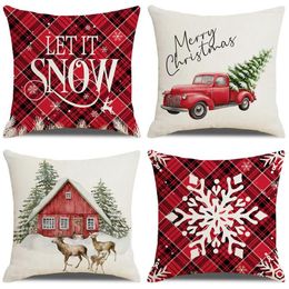 Almohada Árbol de Navidad Elk Cubierta de nieve Año Hogar Sofá decorativo Funda de almohada Decoración navideña Cubiertas de lino