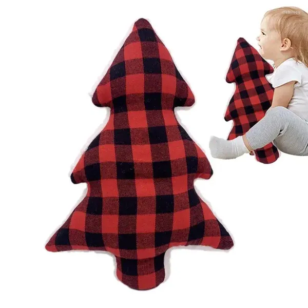 Oreiller arbre de noël, décor festif, confortable et chaud, jouet en peluche à carreaux rouges, usages multiples, cadeau parfait pour les enfants