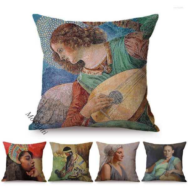 Almohada Arte clásico Mujer Retrato Patrón Sofá Casos Egipto Diosa Vintage Pintura al óleo Decoración Algodón Lino S Cubierta