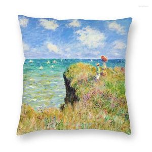 Funda de almohada Claude Monet, funda de almohada decorativa para el hogar, The Cliff Walk At Pourville, 45x45cm, para sala de estar