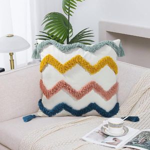 Kussenkleur getuft worp cover home decor katoen boho voor bank 45x45 cm gezellige kussensloop met vier hoeken kwastjes