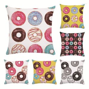 Almohada colorida de dibujos animados lindo Chocolate caramelo Donuts bonito patrón Color fiesta hogar Decoración sofá tiro