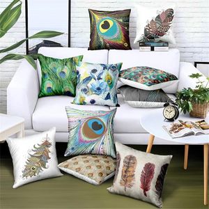 Housse de coussin en plumes de paon colorées, taie d'oreiller décorative en Polyester pour canapé/voiture, décoration de la maison, 45x45cm